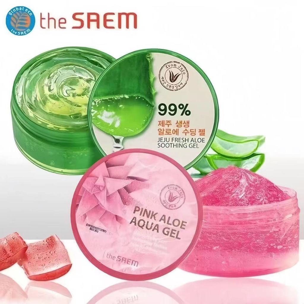 The Saem Jeju Fresh Aloe Vera Soothing Gel 99% / The Saem Pink Aloe Vera Hydrogel 300ml / Gel Pelemb