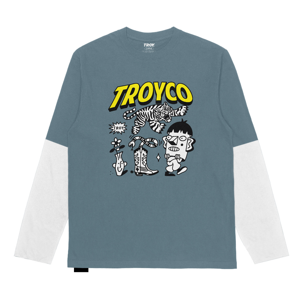Troy Company Double Sleeve Double Layer Vintage Longsleeve Mineral Blue Happy Chaos DS 3234