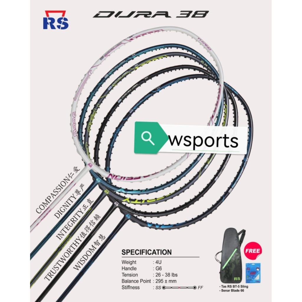 Raket Badminton RS DURA 38 LBS Original