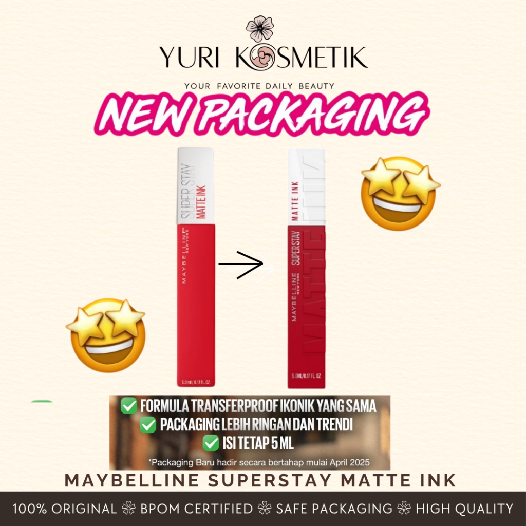 Maybelline Superstay Matte Ink Liquid Long Lasting Waterproof Matte Lipstick Lipcream Make Up Transferproof Tahan 16 Jam Vinyl Ink Yuri Kosmetik