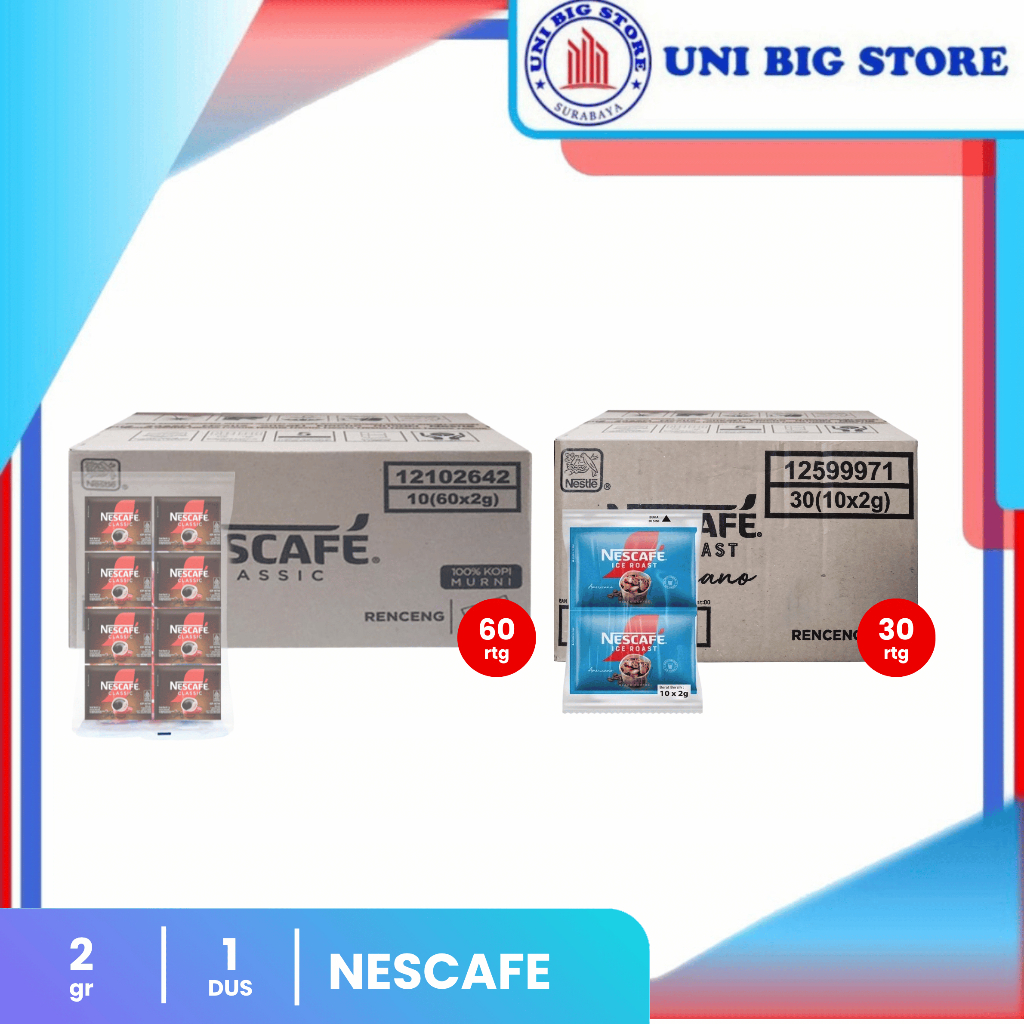 

Nescafe Classic Ice Roast 2 gr x 60 sachets x 10 pack Kopi Murni DUS