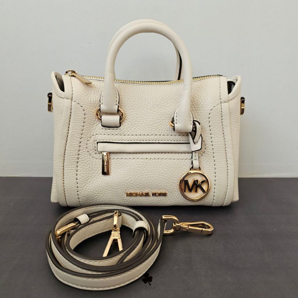 Mk Carine Xs top zip satchel crossbody bag light cream