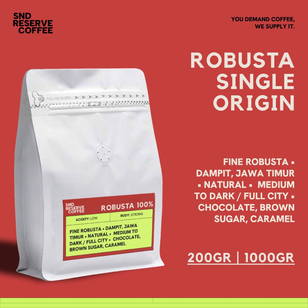 

Biji Kopi 100% Full Robusta Dampit Commercial Espresso Roast Beans 1kg by SND Reserve