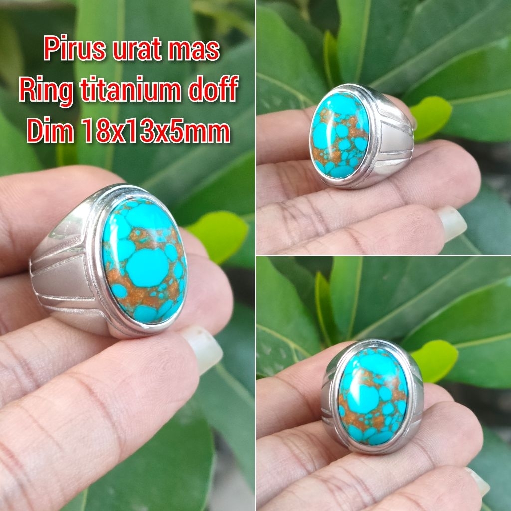 CINCIN PRIA BATU PIRUS SERAT EMAS RING TITANIUM PUTIH DOFF