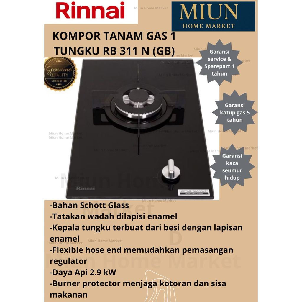 Kompor Gas Tanam 1 Tungku Rinnai RB 311 N (GB)