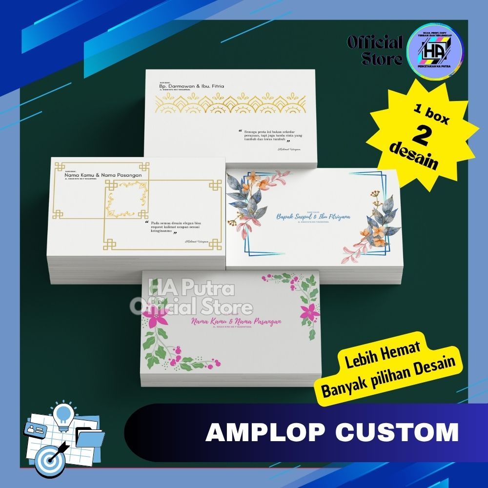 

Amplop Kondangan Custom Nama & Alamat Isi 100 pcs – Bisa 2 Desain – Catak Amplop – Elegan Eksklusif
