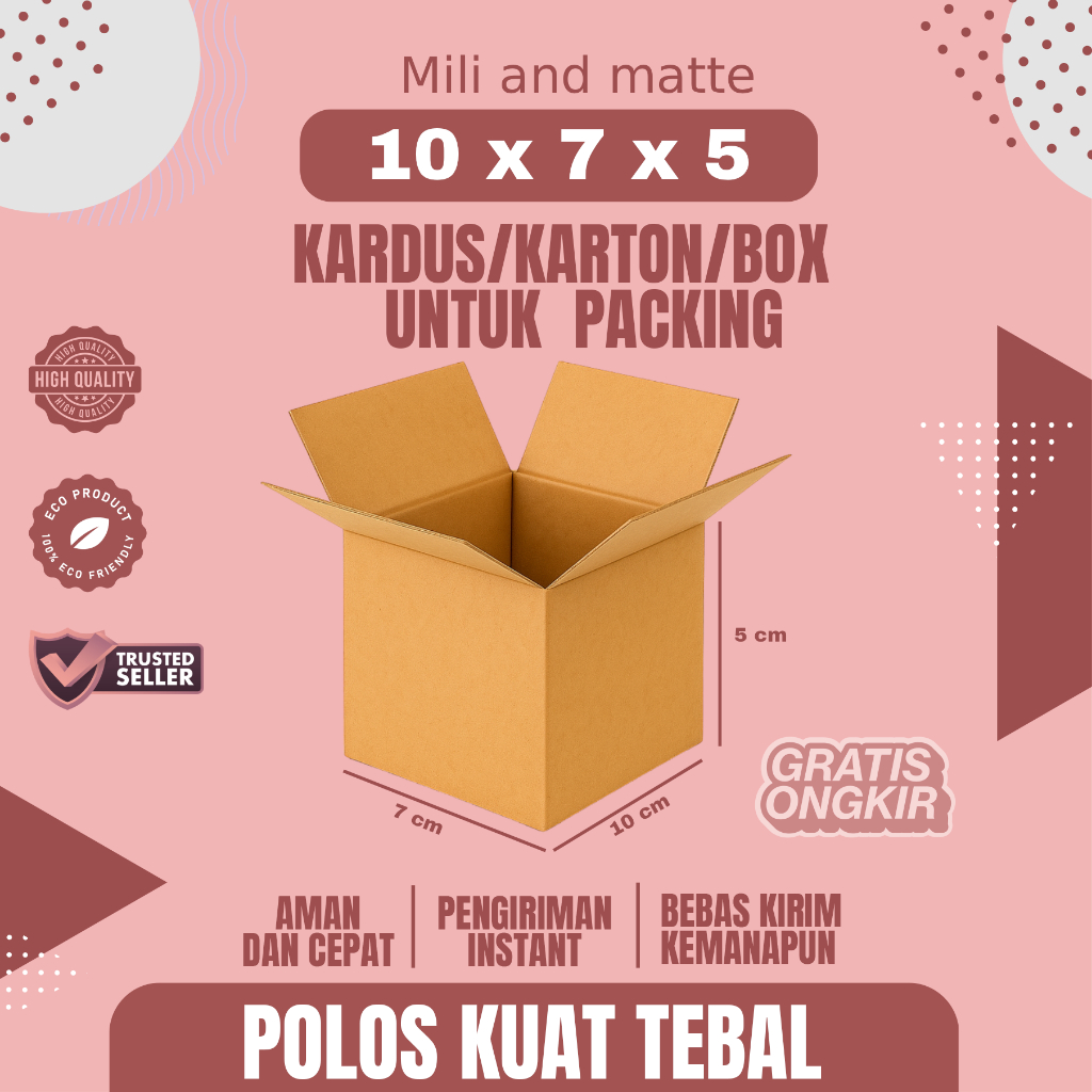 

Kardus Packing Ukuran 10x7x5 Polos Box Cogurated tebal kuat