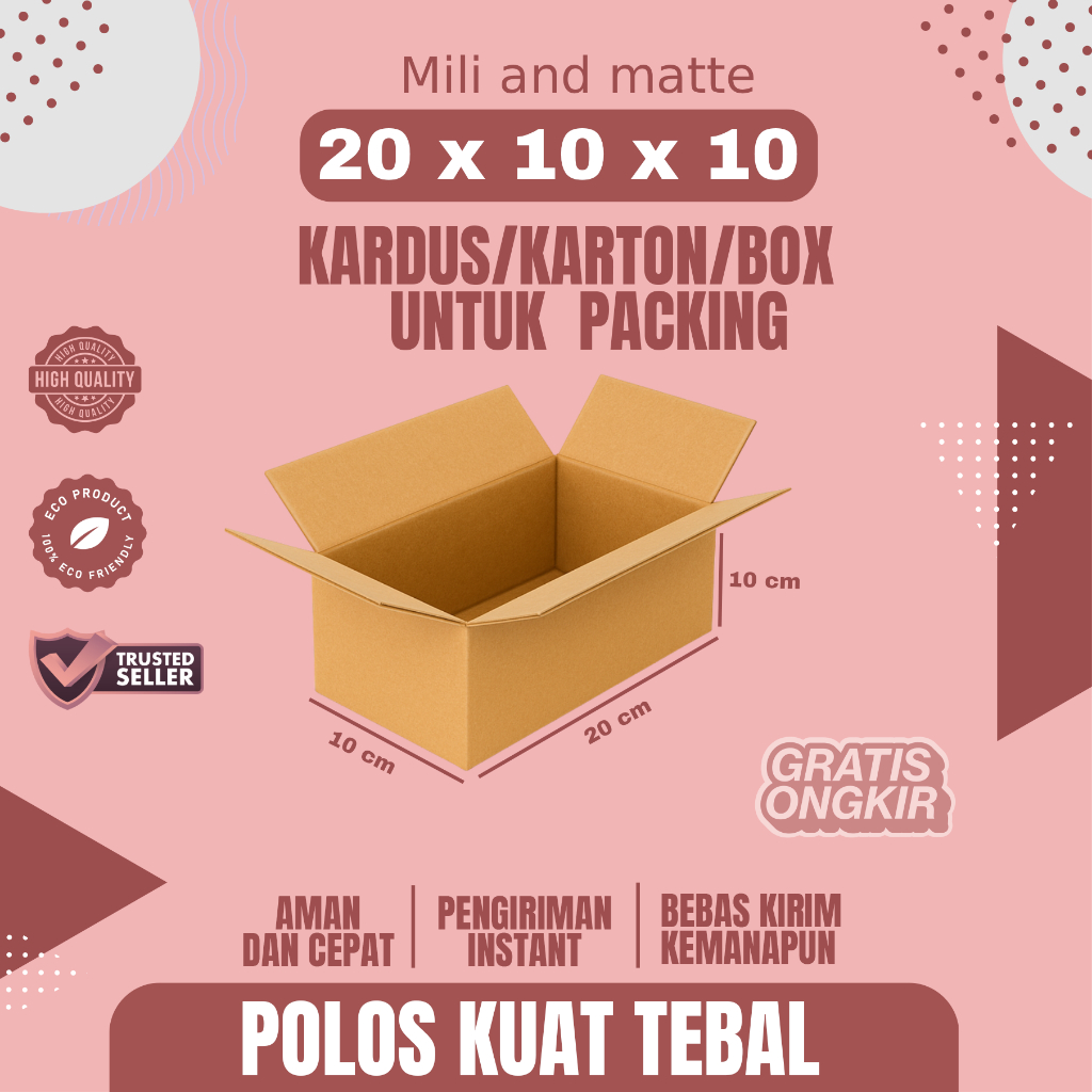 

Kardus Packing Ukuran 20x10x10 Polos Box Cogurated tebal kuat