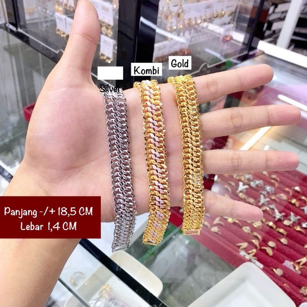 Gelang Rantai Lipan Garis Gelombang Dewasa Remaja Xuping Lapis Emas Bracelest Fleksibel Fashion Tren