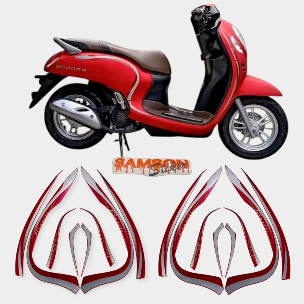 STIKER STRIPING LAPISAN SEPEDA MOTOR HONDA SCOOPY FI 2022 STYLISH MERAH FULL BODY LIS STANDAR