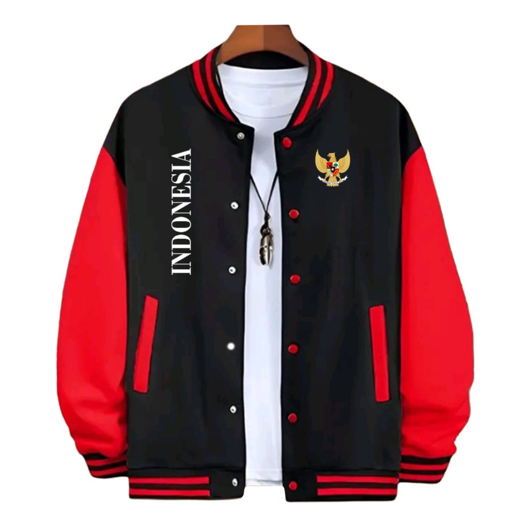 Jaket baseball Varsity Pria Wanita Garuda Indonesia Putih Sweater Jaket Bomber Pria Bisa COD
