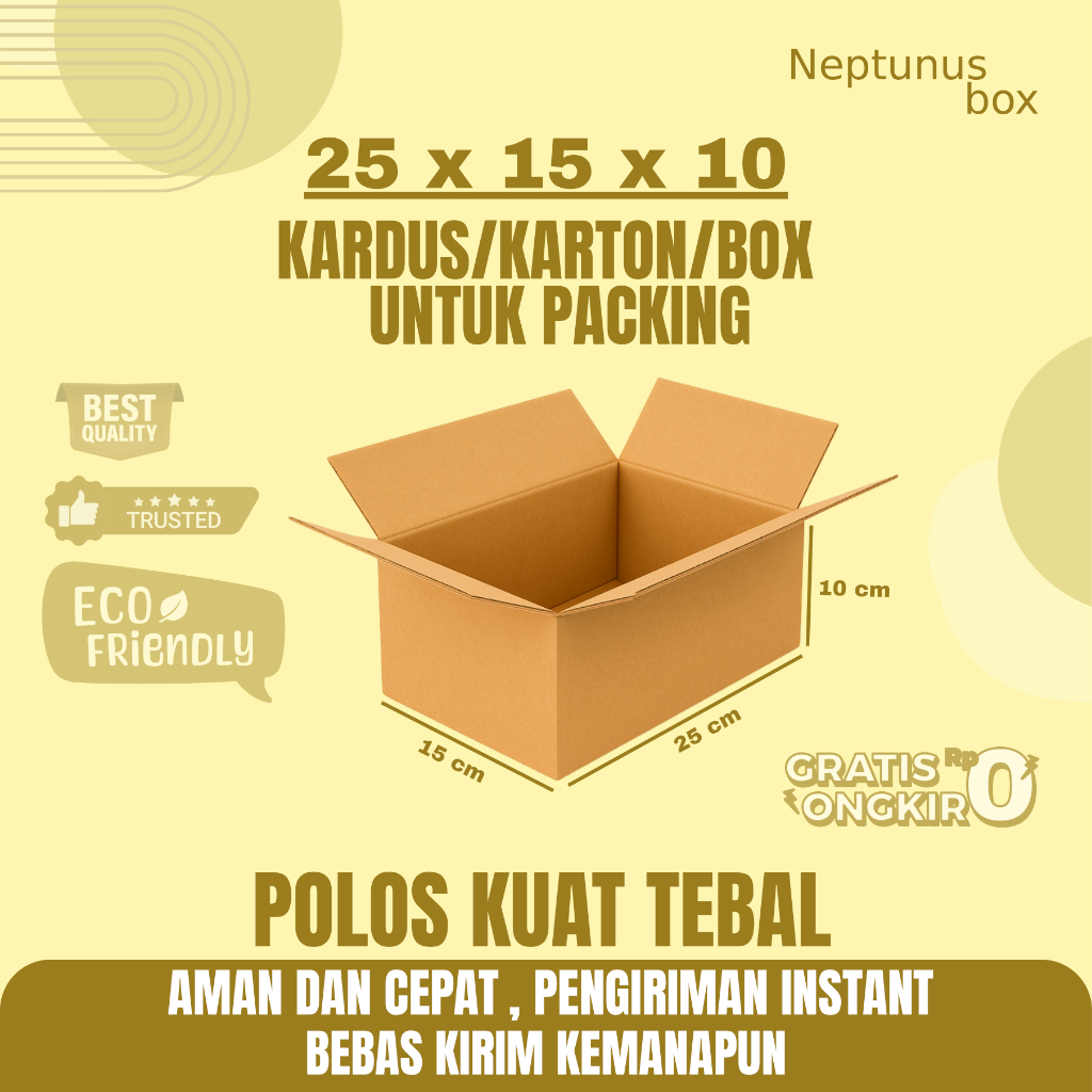 

Kardus Packing Ukuran 25x15x10 Polos Box Cogurated tebal kuat