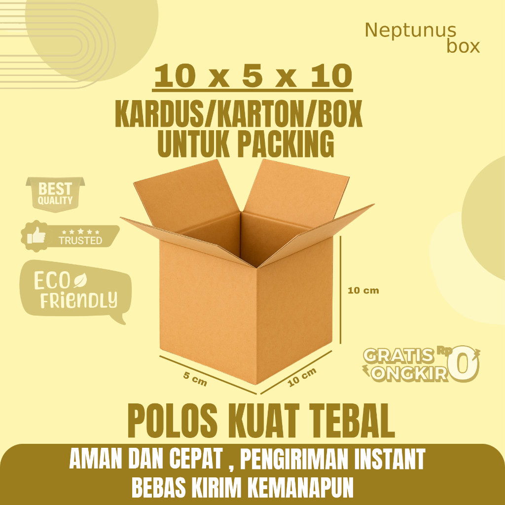 

Kardus Packing Ukuran 10x5x10 Polos Box Cogurated tebal kuat