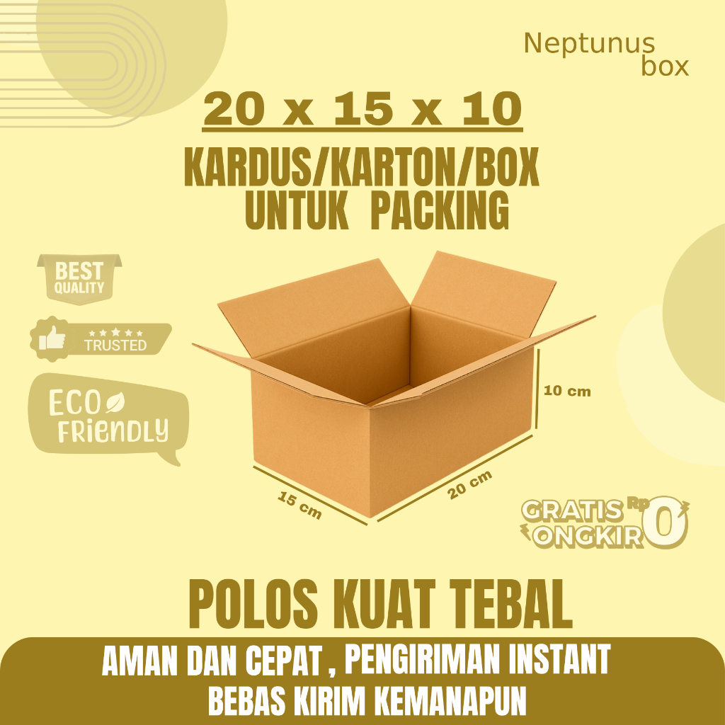 

Kardus Packing Ukuran 20x15x10 Polos Box Cogurated tebal kuat
