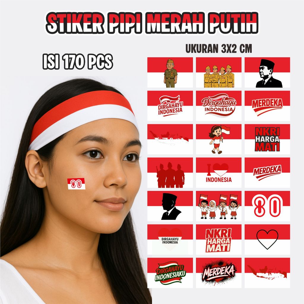 

Stiker Pipi Merah Putih 170 PCS Aksesoris 17 Agustus HUT RI Dirgahayu Indonesia