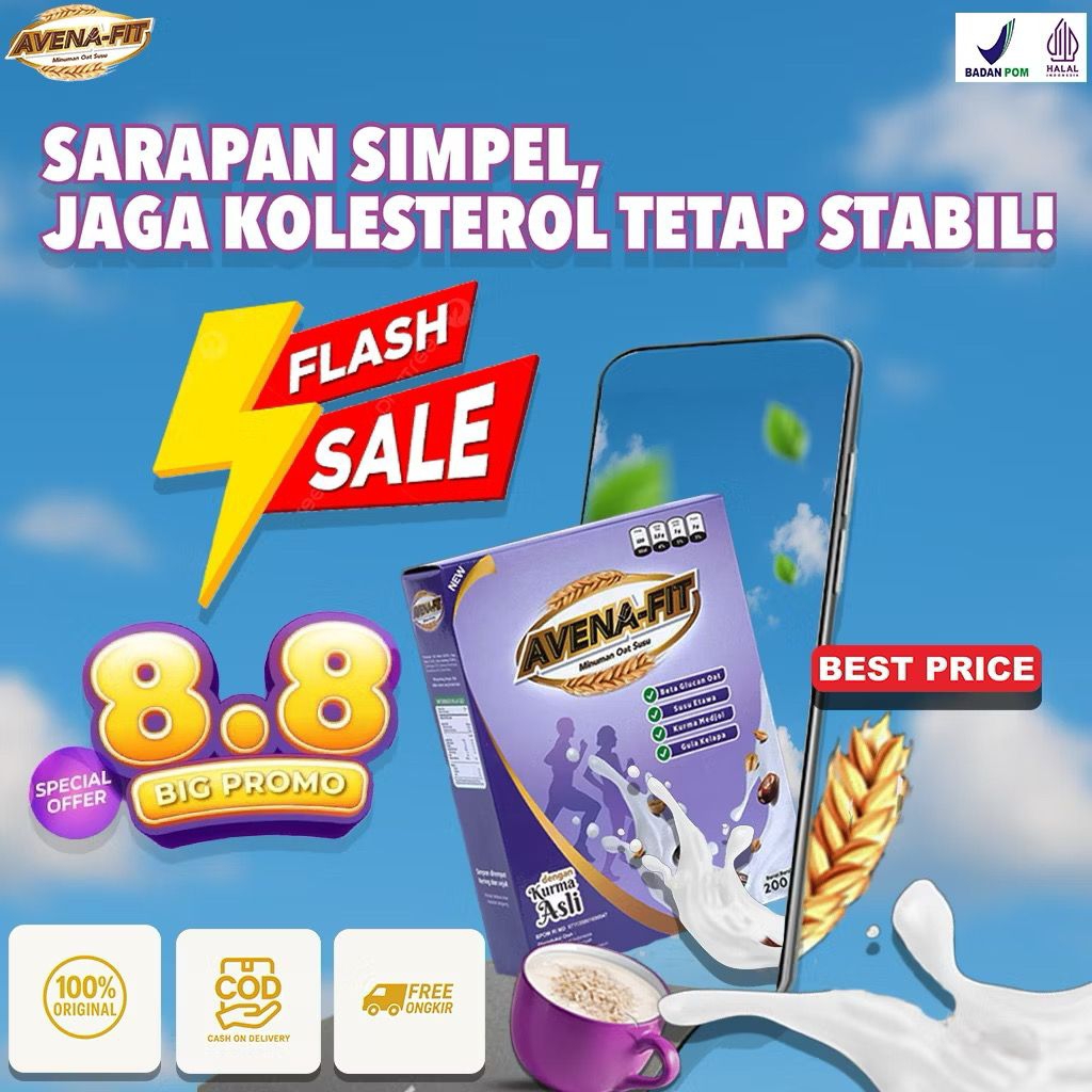 

AvenaFit Sereal Sehat Pengganti Sarapan Bantu Turunkan Kolesterol Tinggi Susu + Oat 1 Box