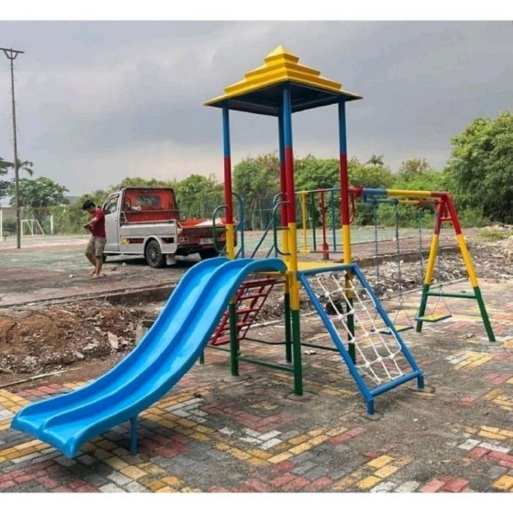 Ayunan Set Perosotan Playground Anak Tk Besi Model 2