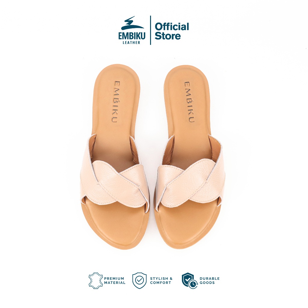 EMBIKU INDI - Sandal Kulit Wanita - Sandal Teplek Wanita - Sandal Flat Wanita Kulit Garut