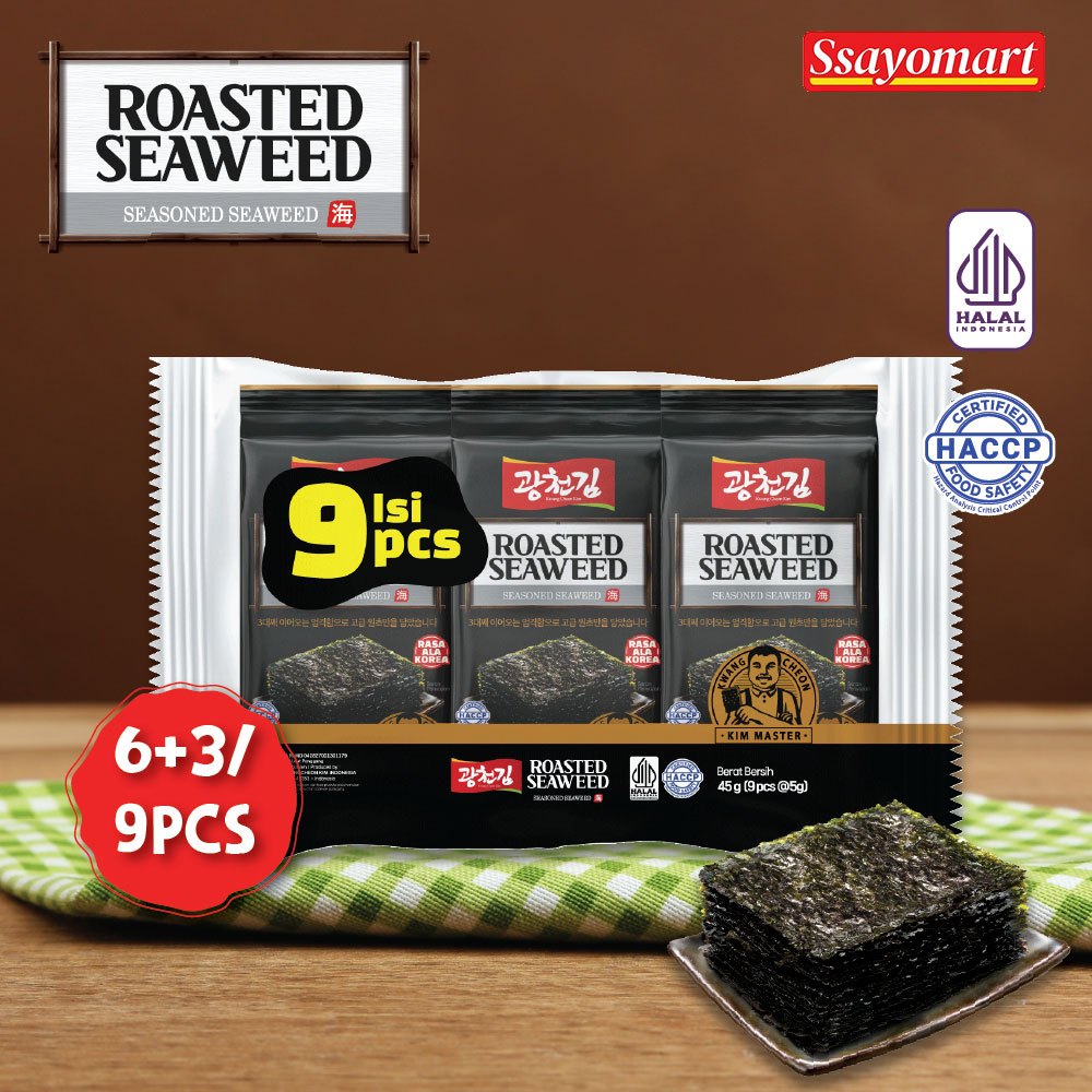 

(HALAL) ROASTED SEAWEED KWANGCHEON KIM 45G (ISI 9 PCS) / RUMPUT LAUT PANGGANG / NORI PANGGANG / NORI SNACK
