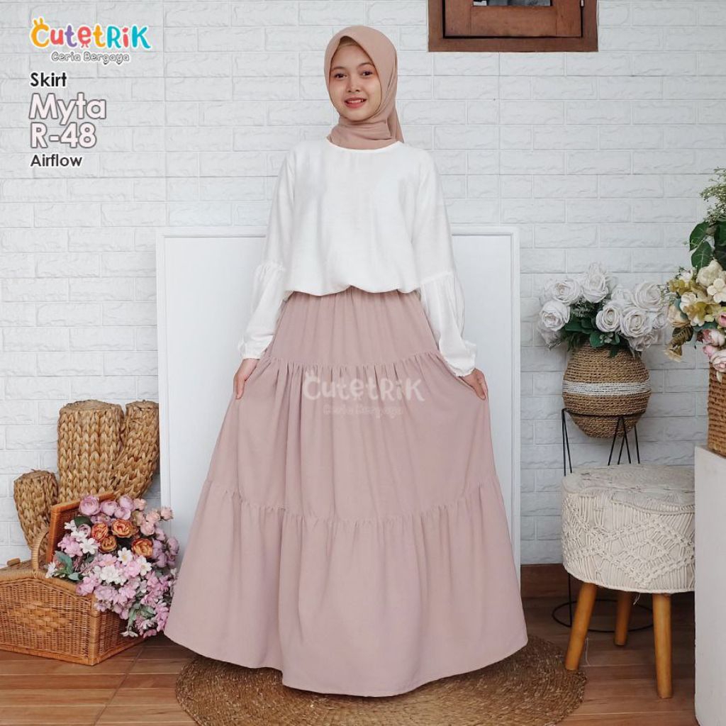 SKIRT ONLY MYTA BY CUTETRIK ROK PLAIN POLOS WARNA HITAM NAVY PEANUT OATMEAL BAHAN AIRFLOW BAWAHAN RO