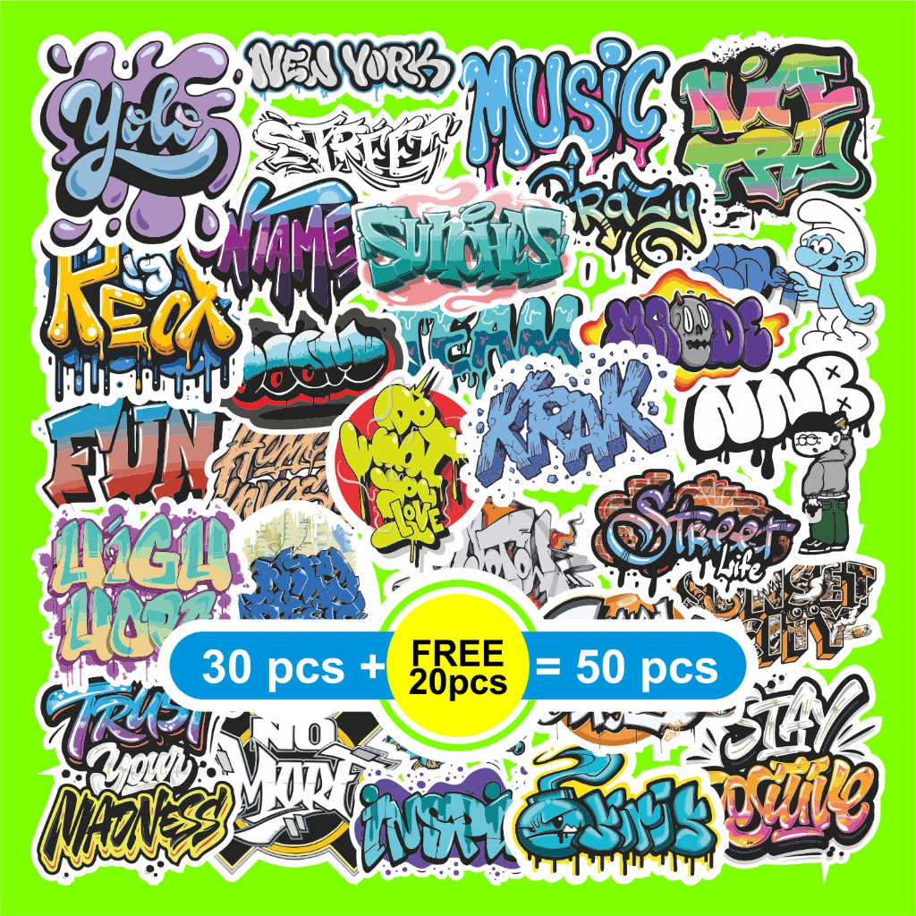 

(30+20 pcs) Stiker Graffiti 2 | Sticker waterproof Pack setiker tahan anti air tumbler laptop