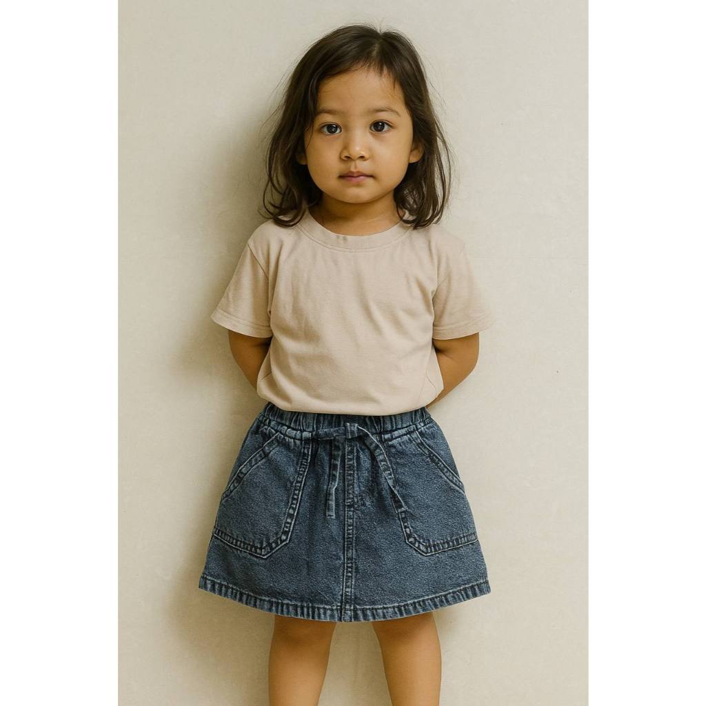 Rok Denim Anak Perempuan Jeans Tebal Premium | Rok Jeans Mini & Panjang Casual Korea Style 3-12 Tahu