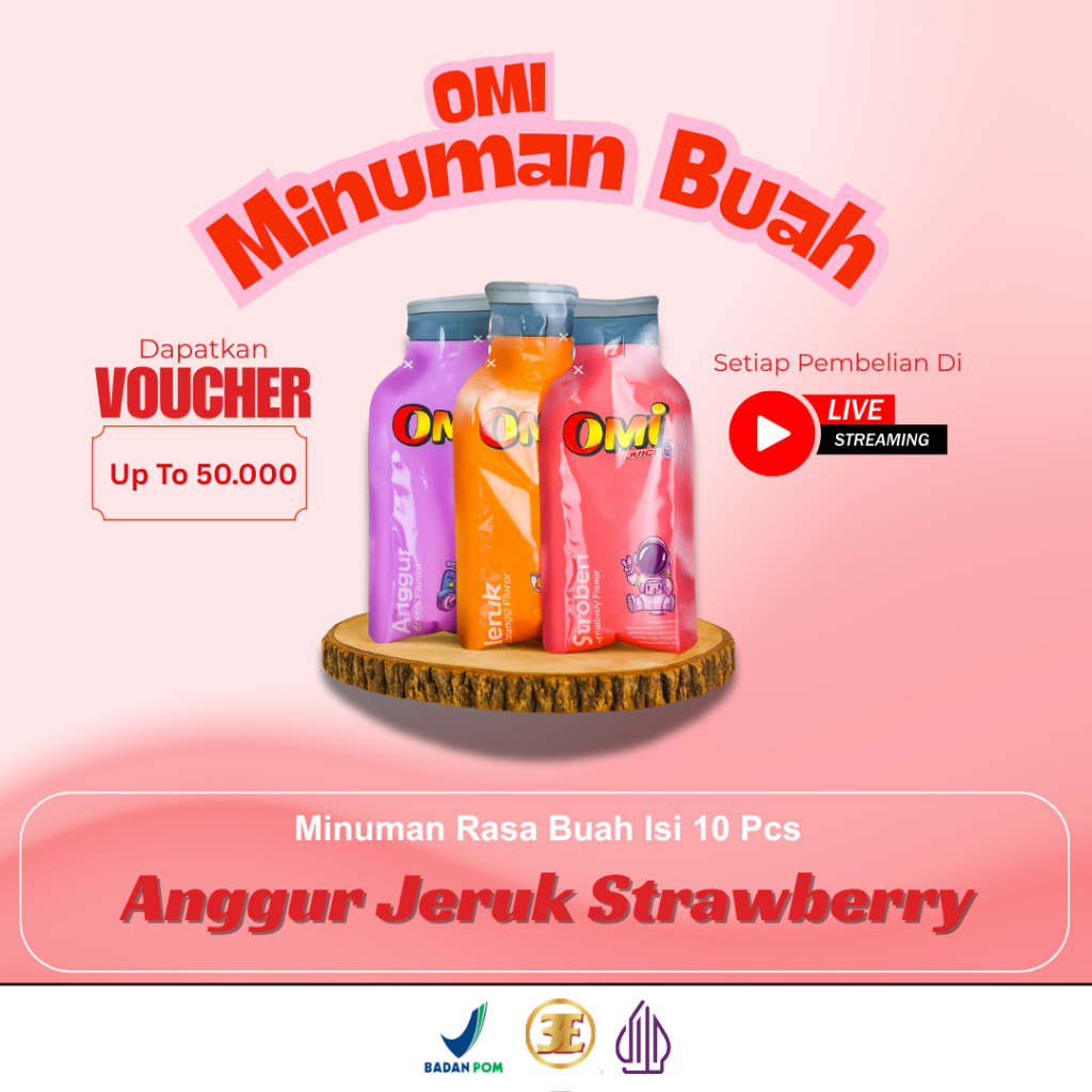 

OMI Juice/Jus/Minuman Jeli Soft Pack Rasa Buah (Anggur - Jeruk - Strawberry)/Isi 10 Pcs (Harga satu pack)