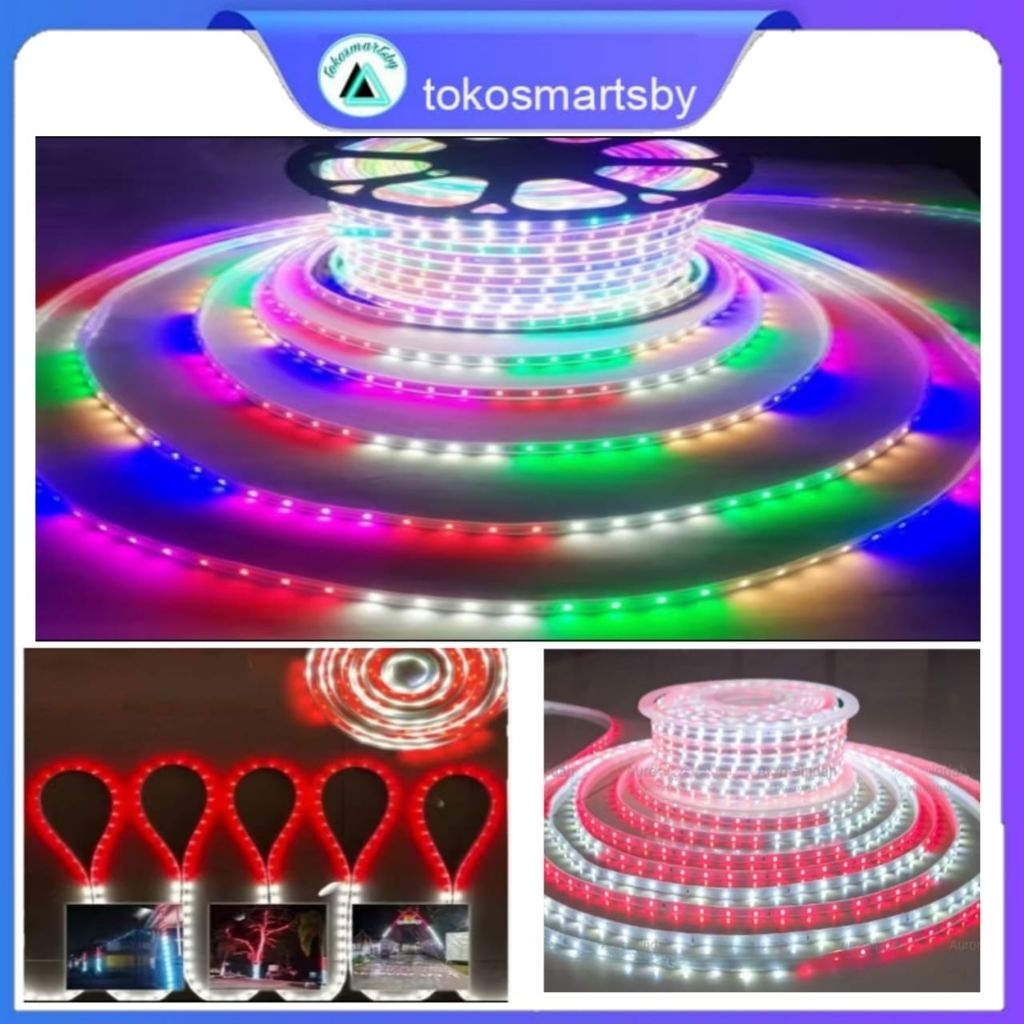 Lampu LED Strip Selang Paket RGB 3528 2835 220V + Adaptor 15M/20M/25M/30M Outdoor Hias Agustus