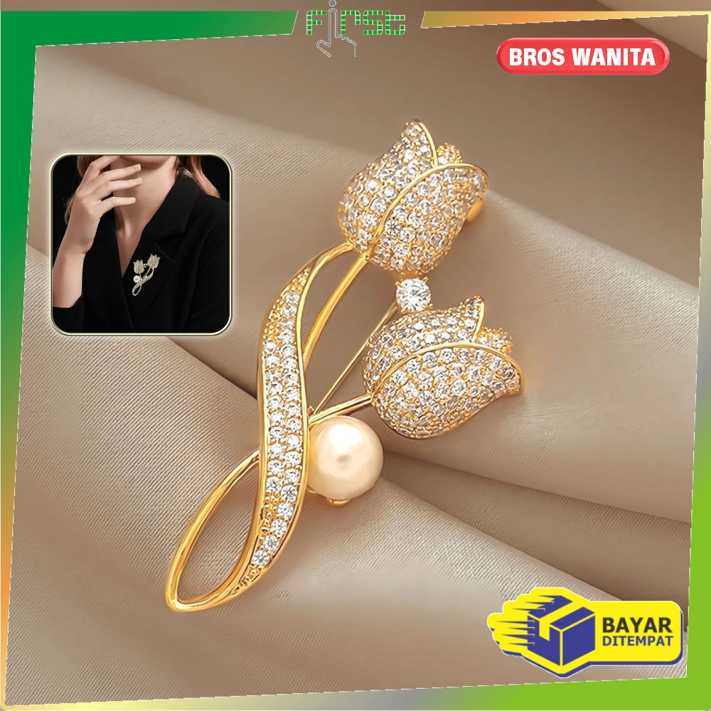 FH-C1325 Bros Cantik Elegan Motif Bunga Tulip Bros Jilbab Aksesoris Wanita Pria / Pin Baju Bros Jas 