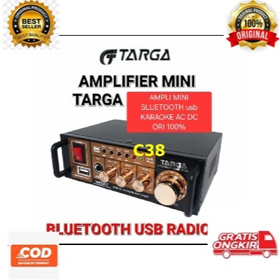 C38 AMPLI MINI BLUETOOTH ORI 100% TARGA TOA POWER AMPLIFIER KARAOKE MOBIL RUMAH AC DC STEREO 2 CHANE