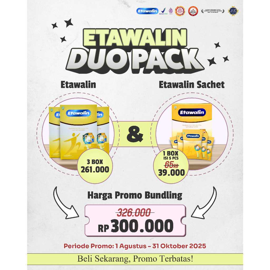 

ETAWALIN DUOPACK (3 BOX ETAWALIN 200 GRAM & 1 BOX ETAWALIN SACHET) SOLUSI ATASI NYERI SENDI