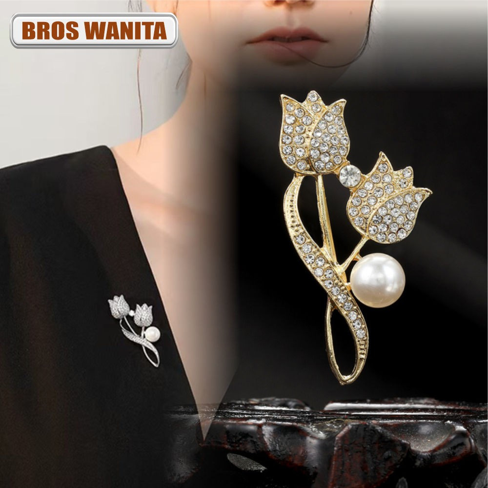 Bros Cantik Elegan Motif Bunga Tulip Bros Jilbab Aksesoris Wanita Pria / Pin Baju Bros Jas Blazer Kr