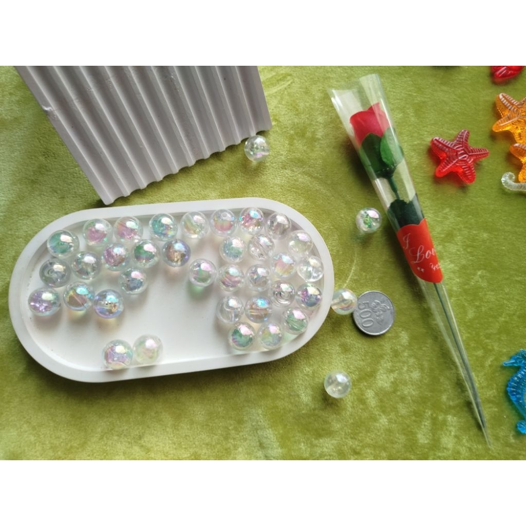 4 pcs Manik Murah Bulat Bening Glossy 16mm