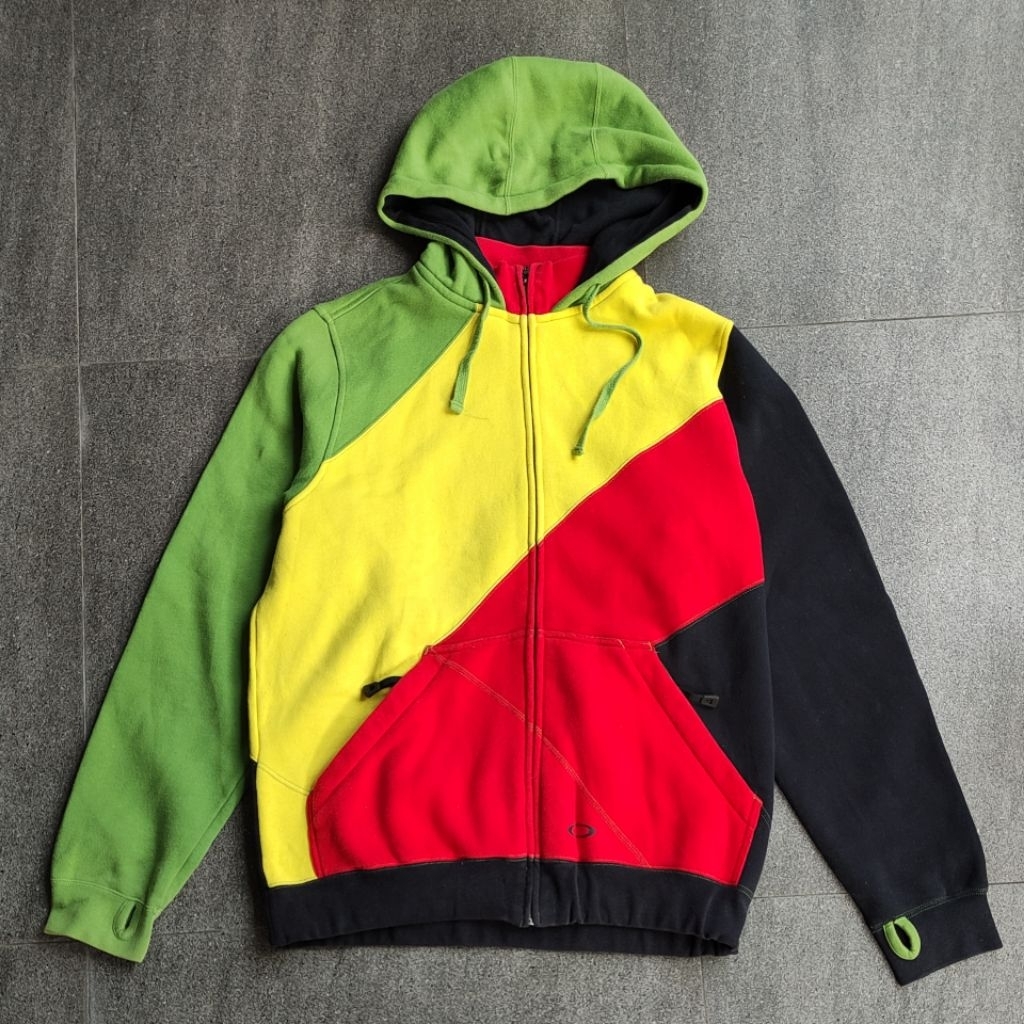 sweater zip hoodie vintage oakley forged goods colorblock y2k rasta style used good condition