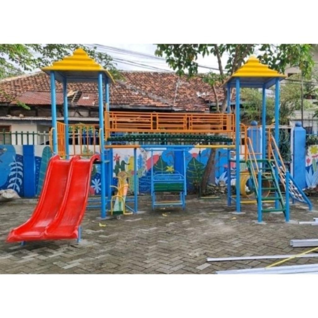 Ayunan Set Perosotan Playground Anak Tk Besi Model 7