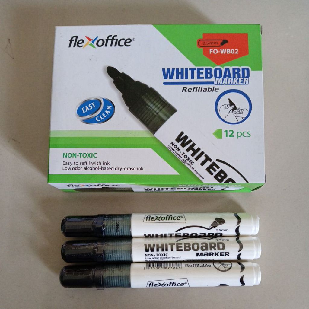 

Spidol Whiteboard Marker FO-WB02 hitam ( 1 pak isi 12 pcs )