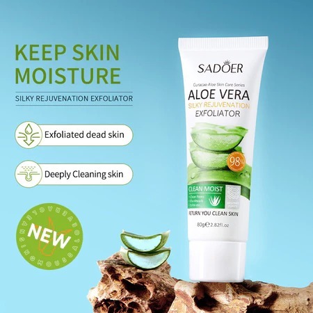 Sadoer Aloe Vera Soothing Gel Scrub 98% Silky Rejuvenation Exfoliator Anti Aging Aloe Vera Gel 80gr 