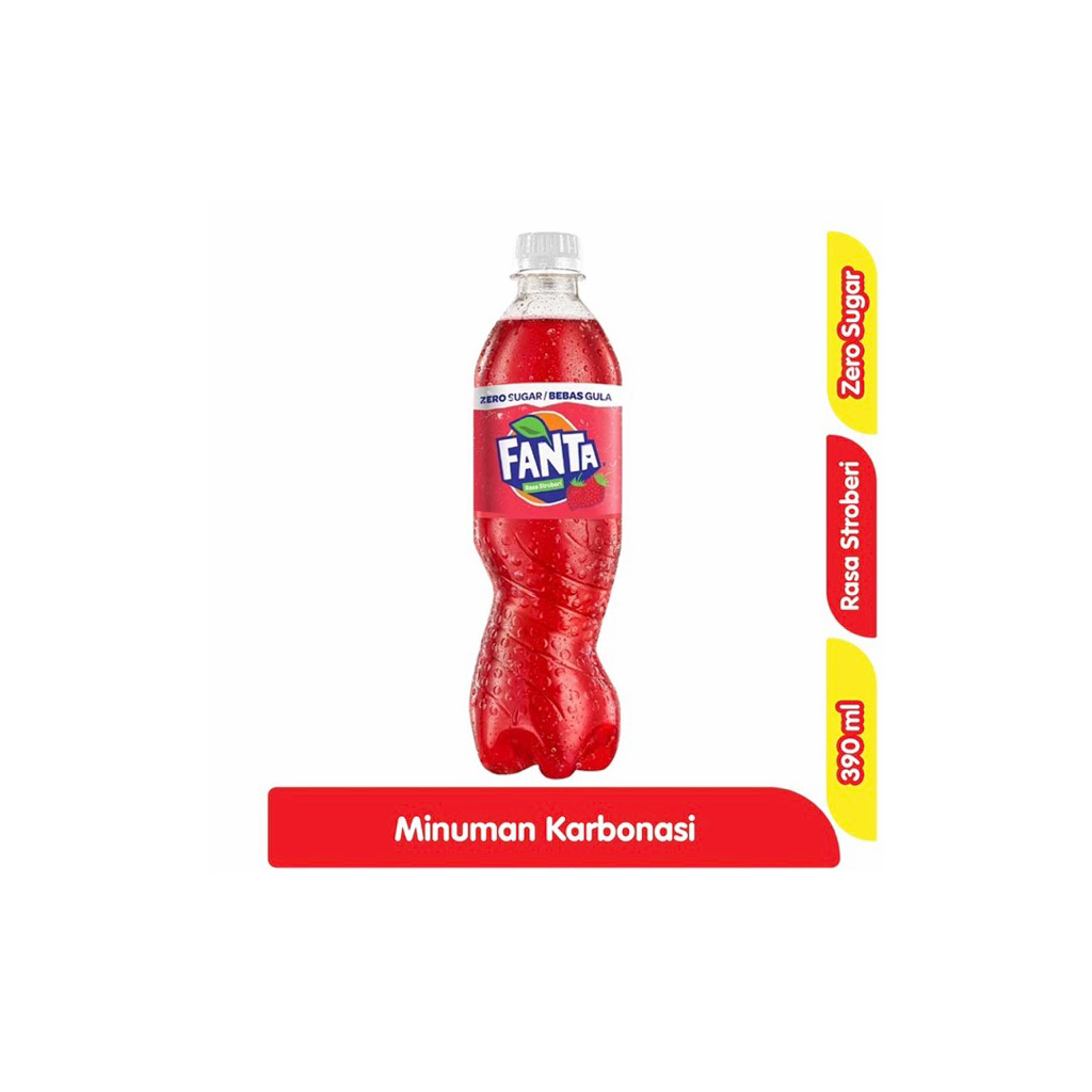 

Paket 1 dus isi 12 botol Fanta Zero Minuman Soda Rasa Stroberi Bebas Gula Botol 390 ml