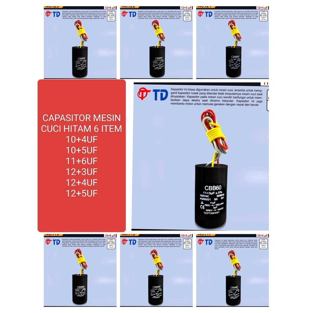 capasitor kapasitor mesin cuci 10+4uf 10+5uf 12+5uf 11+3uf