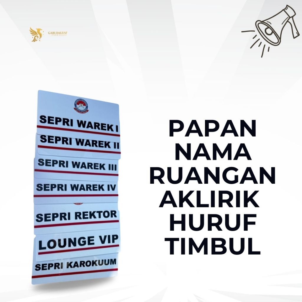 

Papan Nama Ruangan Akrilik Huruf Timbul– Custom Logo & Tulisan 40 X 20 CM