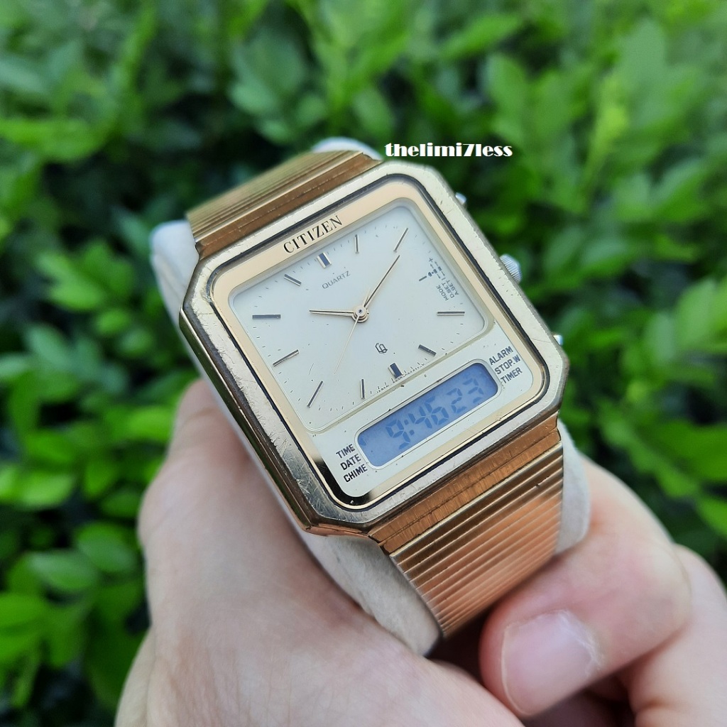 Jam tangan Citizen CQ quartz analog digital alarm made in japan ref 8920 GN-4W-U