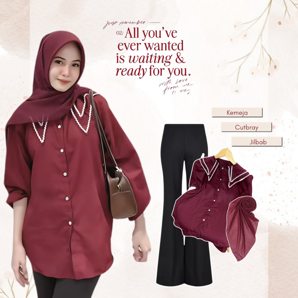 OOTD Hijab Wanita (Kemeja Pinka Maroon, Celana Cutbray Scuba, Jilbab Bella) Daily Style Jalan - LW40