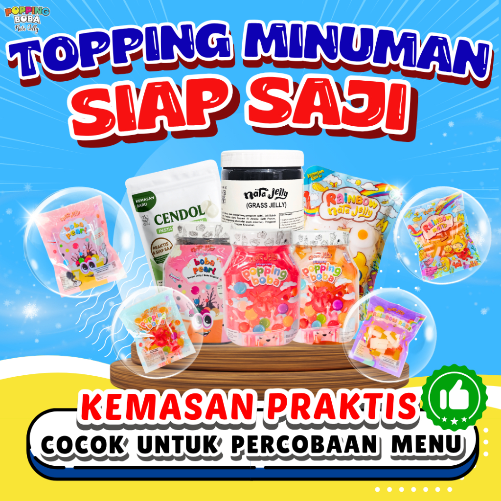 

SAMPLE PRODUK CENDOL | POPPING BOBA | GRASS JELLY | BOBA PEARL KONJAC JELLY | QQ RAINBOW JELLY | QQ TROPICAL JELLY | JELLY MOTIF