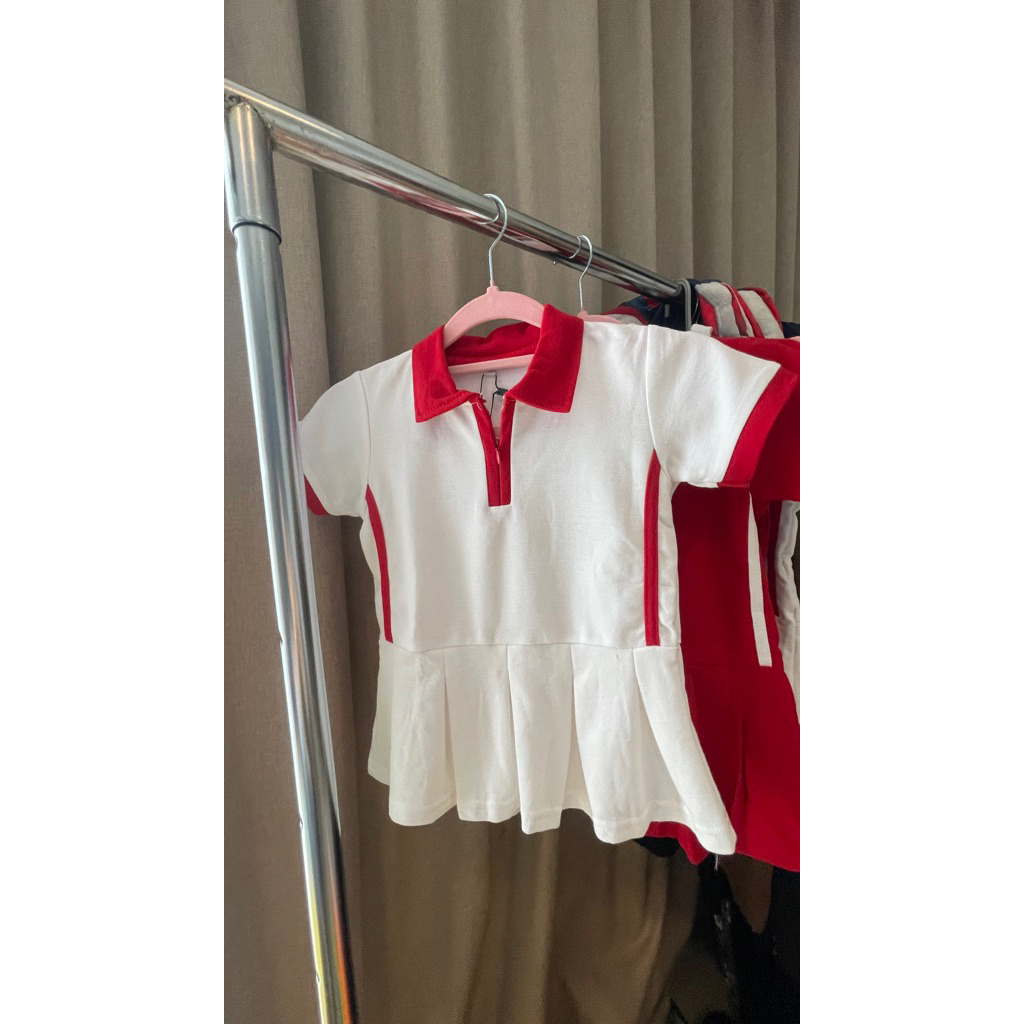 Baju Merah Putih Kemerdekaan | DRESS PUTIH LIST MERAH | Terusan Anak Perempuan Putih strip Merah | B