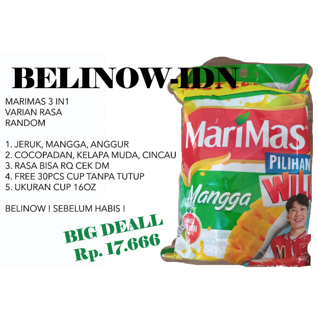 

Marimas 3in1 Paket Hemat – 3 Renteng Jeruk Mangga Anggur + Bonus 30 Cup | Promo 9.9 SALE