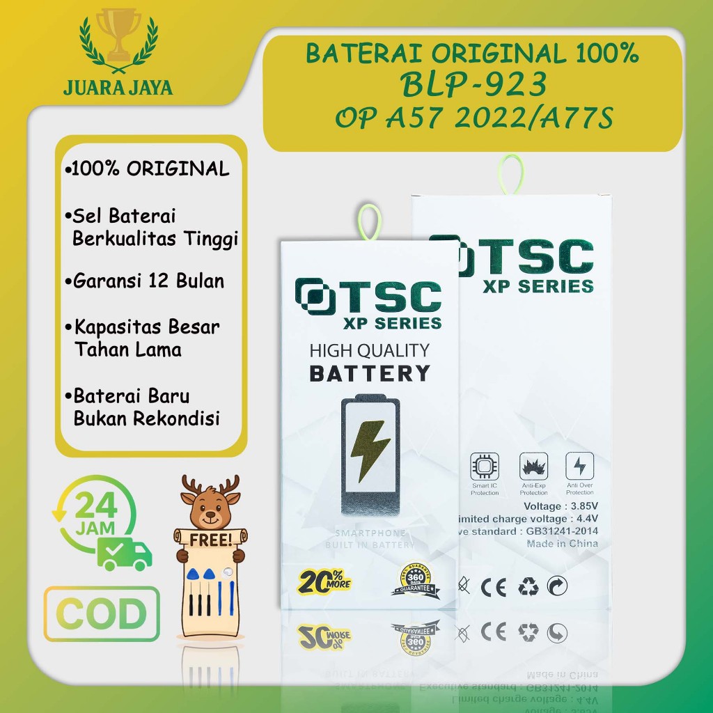 BATERAI 100% ORIGINAL BLP-923 FOR OPPO A57 2022 / A77S  Baterai Batre Batrey JUARA JAYA