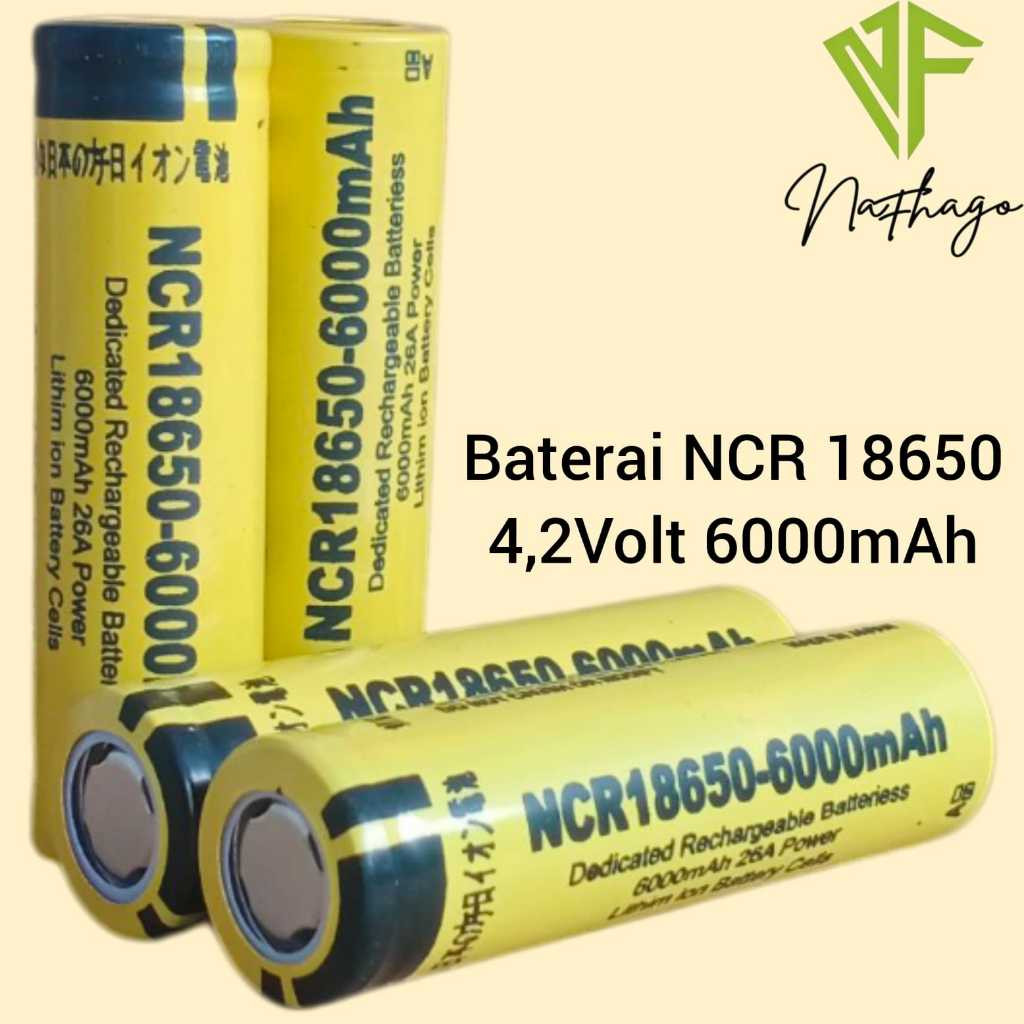Baterai Charger Atau Baterai Cas Li-ion 18650 Kuning NCR 4.2Volt 6000mAh Isi 4 pcs