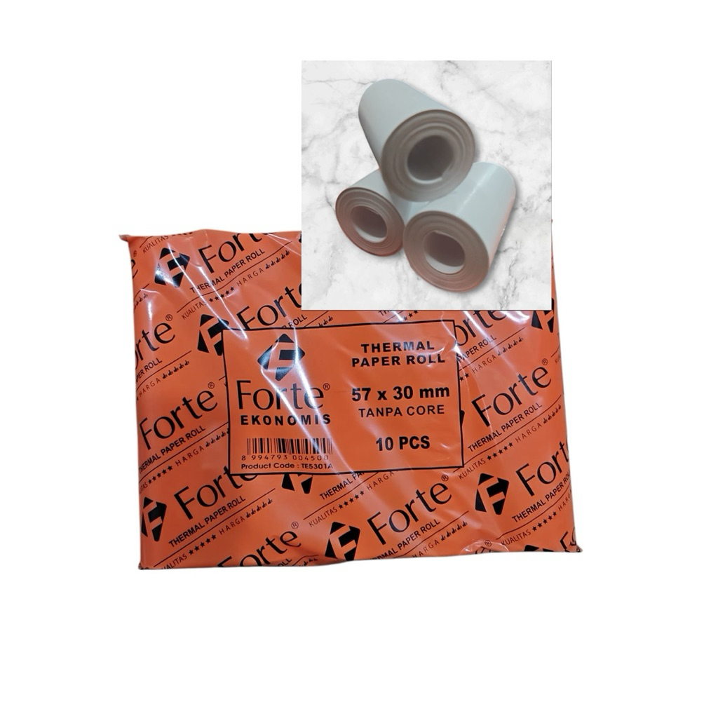 

1 PACK KERTAS THERMAL FORTE 57x30mm TANPA TULANG / KERTAS STRUK KASIR