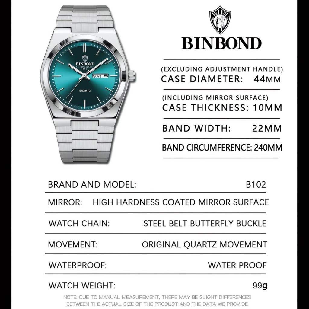 BINBOND Jam Tangan Pria Tahan Air Original Stainless Steel Kalender Elegan Mewah Fashion Men Watch