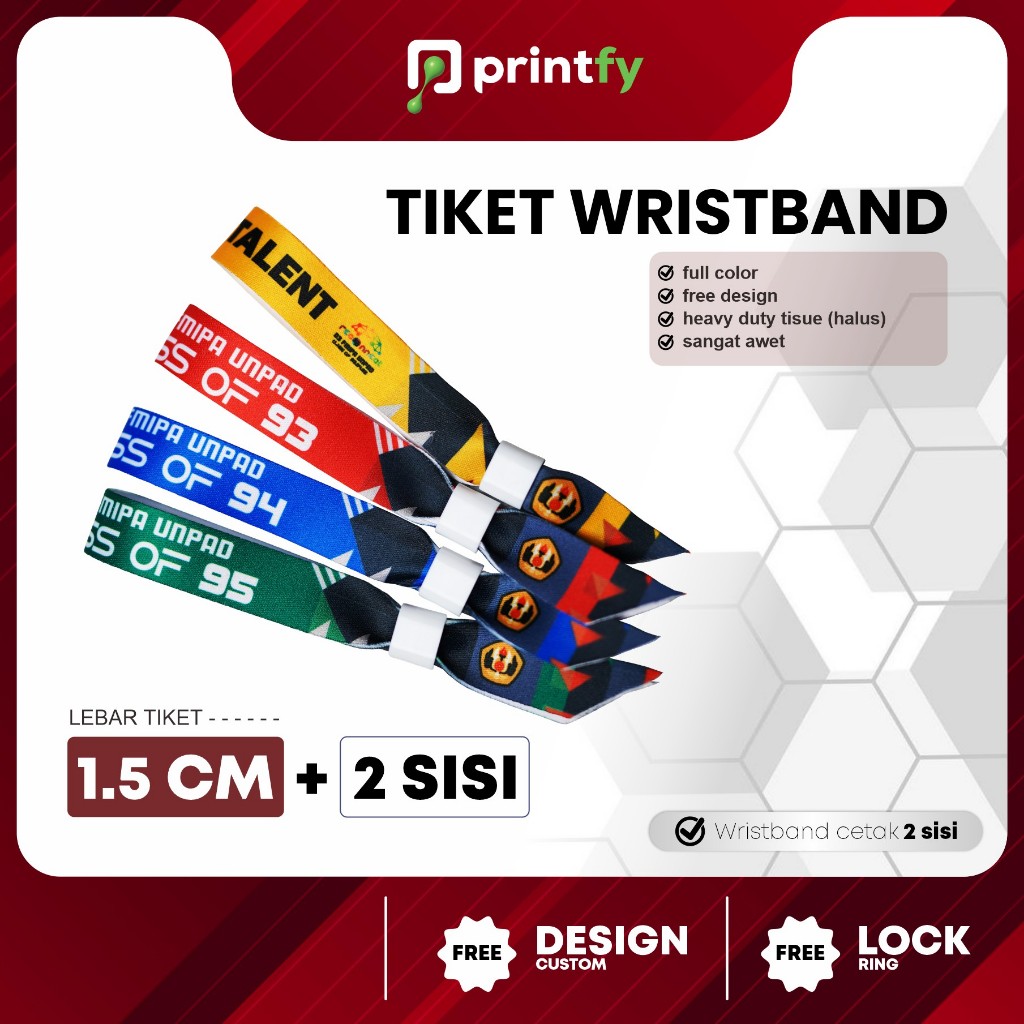 

Tiket Wristband Custom - 1.5 cm - 2 sisi / Gelang Lanyard / Gelang Konser